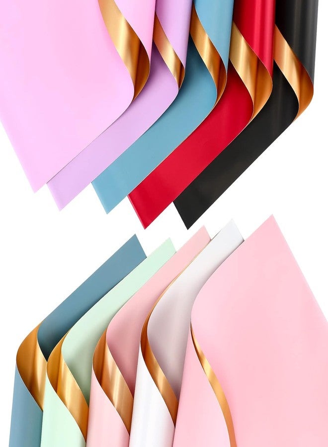 Velme Craft Korean Waterproof Wrapping Paper 10 Sheet Pack | Mix Randome Color With Double Sided Golden | Thick Material for Bouquet and Gift Wrapping | Stylish Flower Arrangements Festive Packaging - Image 3